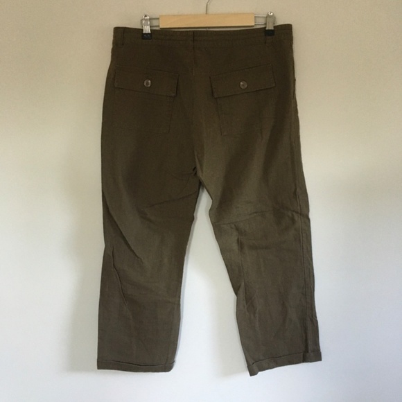 Kut from the Kloth Linen Blend Drawstring Wide Leg Ankle Pants Sz 8 Dark Olive - Picture 5 of 16